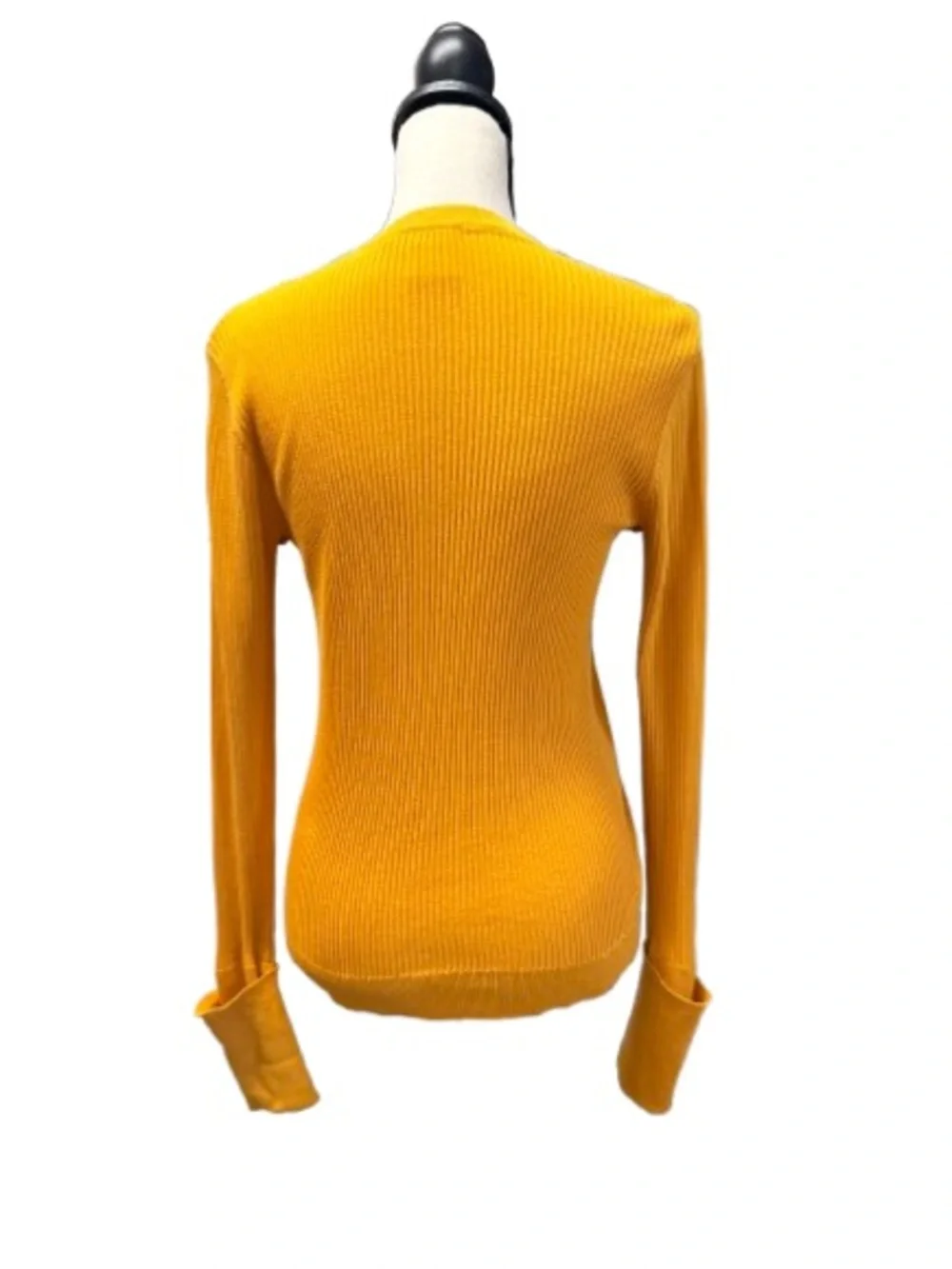 Tory Burch Simone Ribbed Cardigan Sweater Mustard Yellow Logo Button Cotton SZ S